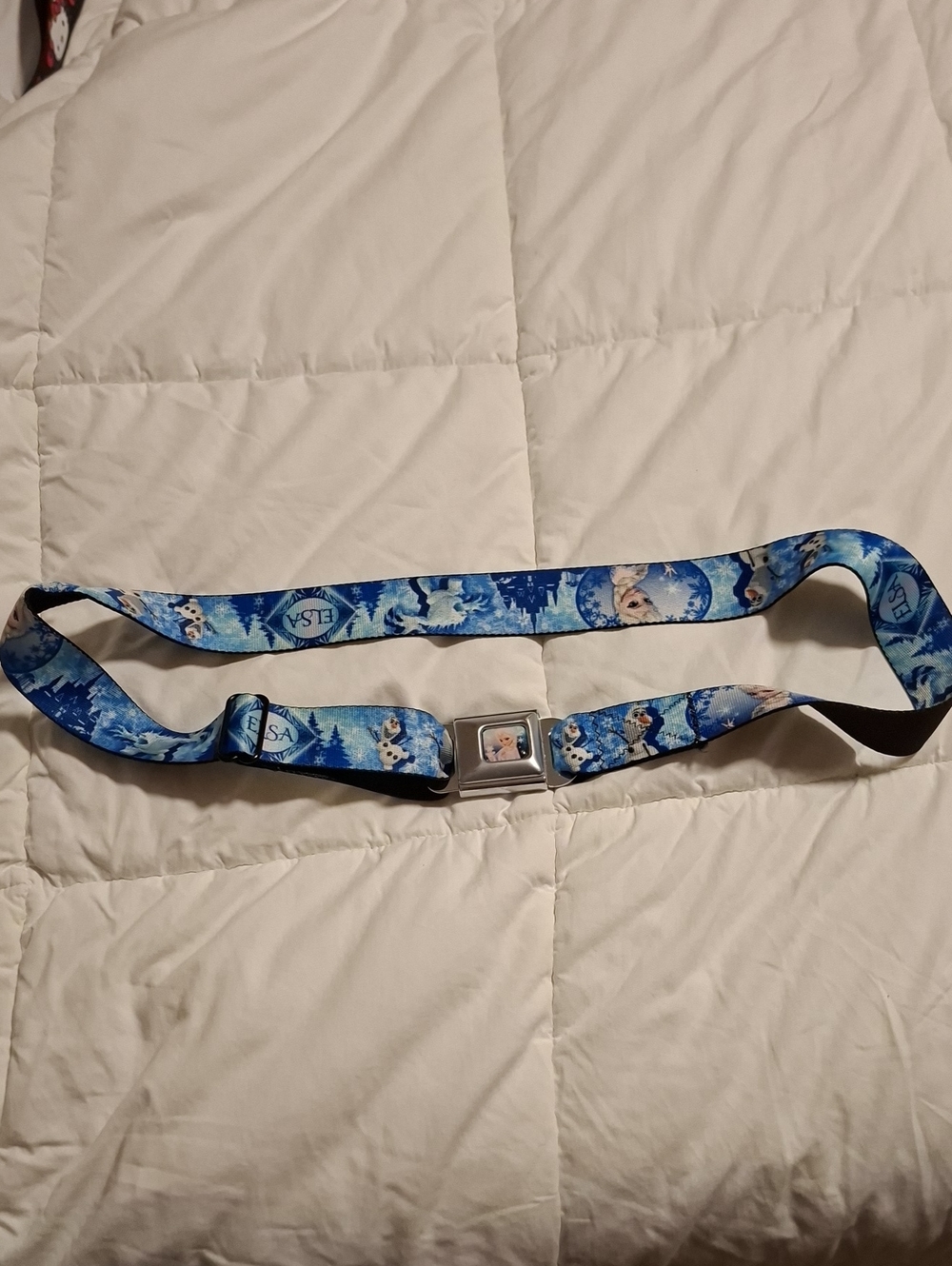 Disney Blue Frozen Seatbelt-Style Belt with Elsa and Olaf Motifs